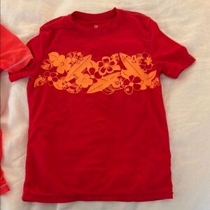 GAP Kids—2 Rash Guards—Red Floral and Orange Wave Chaser. Medium.